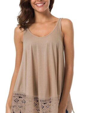 NWOT Beige Crochet/Lace Hem Boho Tank Top (L)